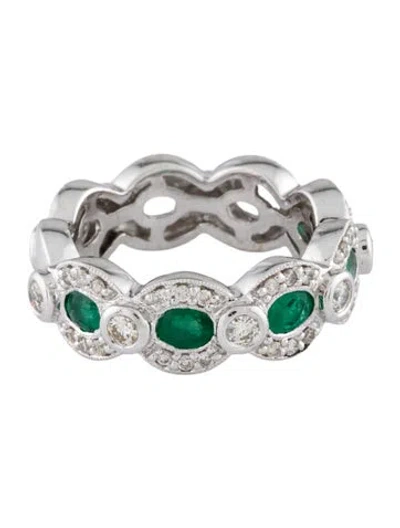 Pre-owned Ring 14k Emerald & Diamond Band In Multi