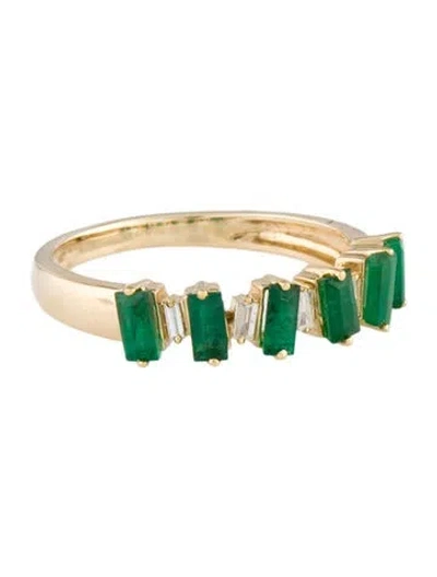 Pre-owned Ring 14k Emerald & Diamond Band In Multi