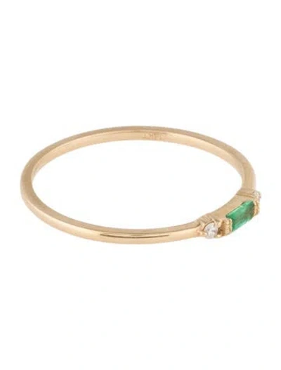 Pre-owned Ring 14k Emerald & Diamond Band In Multi