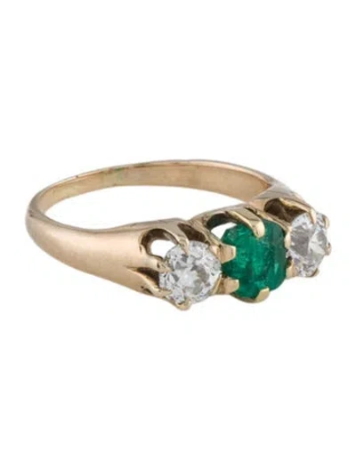 Pre-owned Ring 14k Emerald & Diamond Band In Multi