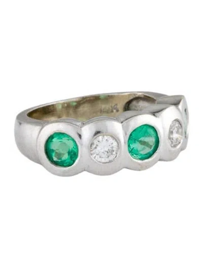 Pre-owned Ring 14k Emerald & Diamond Band In Multi