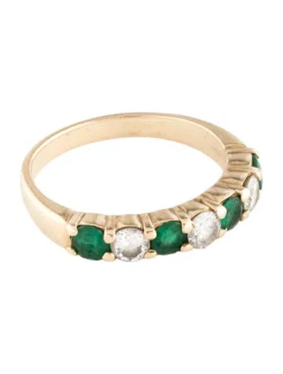Pre-owned Ring 14k Emerald & Diamond Band In Multi