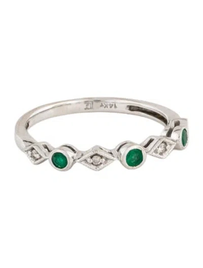 Pre-owned Ring 14k Emerald & Diamond Band In Multi