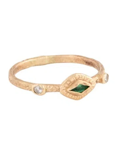 Pre-owned Ring 14k Emerald & Diamond Band In Multicolor