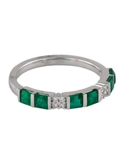Pre-owned Ring 14k Emerald & Diamond Band In Multicolor