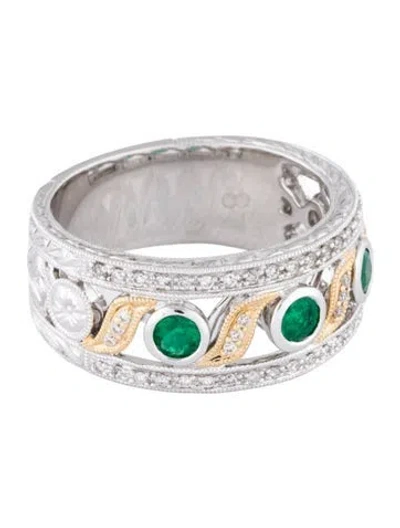 Pre-owned Ring 14k Emerald & Diamond Band  In Multicolor