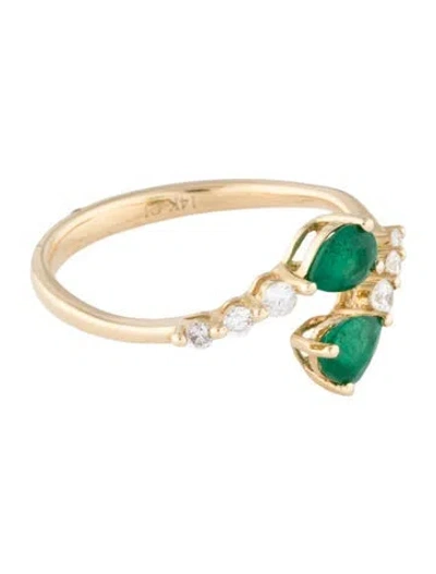 Pre-owned Ring 14k Emerald & Diamond Bypass Band In Multicolor