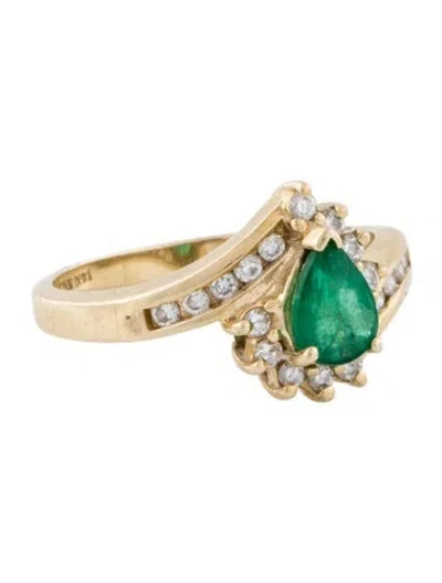 Pre-owned Ring 14k Emerald & Diamond Bypass Cocktail  In Multi