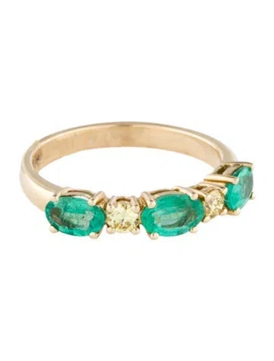 Pre-owned Ring 14k Emerald & Diamond Cocktail Band In Multi