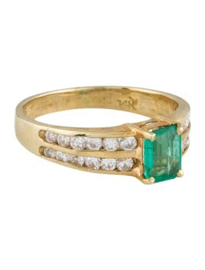 Pre-owned Ring 14k Emerald & Diamond Cocktail  In Multi