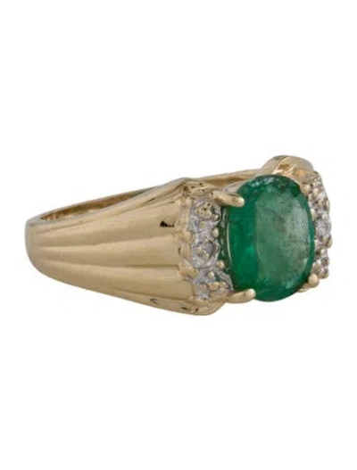 Pre-owned Ring 14k Emerald & Diamond Cocktail  In Multi