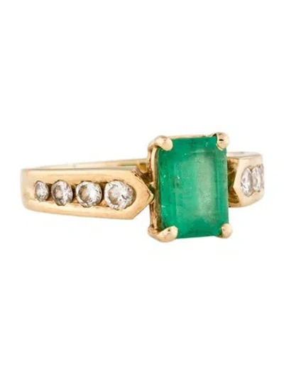 Pre-owned Ring 14k Emerald & Diamond Cocktail  In Multi