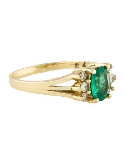 Pre-owned Ring 14k Emerald & Diamond Cocktail  In Multi