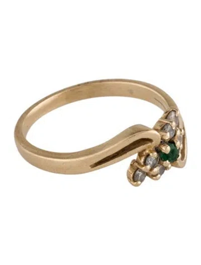 Pre-owned Ring 14k Emerald & Diamond Cocktail  In Multi