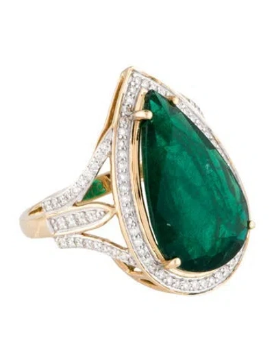 Pre-owned Ring 14k Emerald & Diamond Cocktail  In Multi