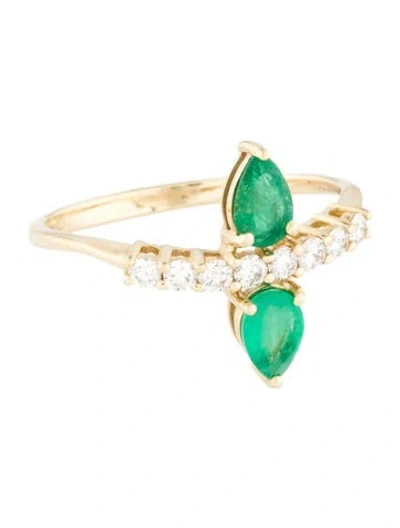 Pre-owned Ring 14k Emerald & Diamond Cocktail  In Multi