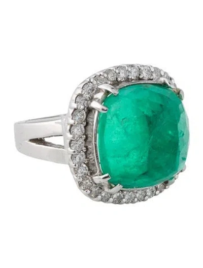 Pre-owned Ring 14k Emerald & Diamond Cocktail  In Multi