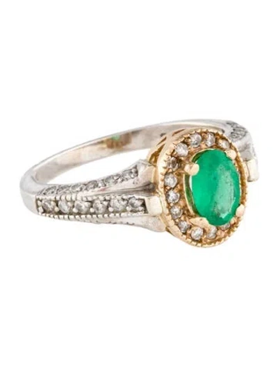Pre-owned Ring 14k Emerald & Diamond Cocktail  In Multi