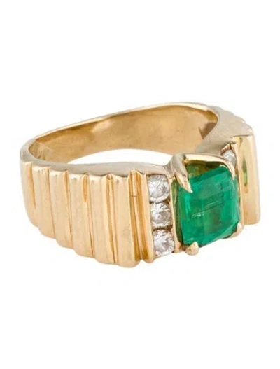 Pre-owned Ring 14k Emerald And Diamond Cocktail  In Multi