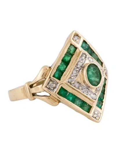 Pre-owned Ring 14k Emerald & Diamond Cocktail  In Multi