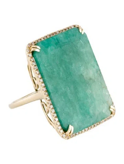 Pre-owned Ring 14k Emerald & Diamond Cocktail  In Multi