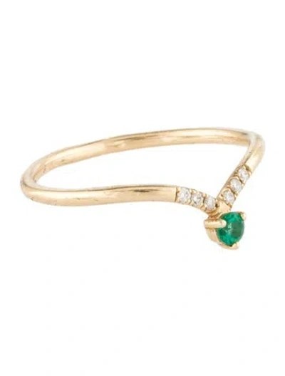 Pre-owned Ring 14k Emerald & Diamond Cocktail  In Multi