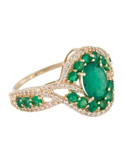 Pre-owned Ring 14k Emerald & Diamond Cocktail  In Multi