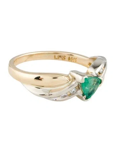 Pre-owned Ring 14k Emerald & Diamond Cocktail  In Multi