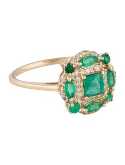 Pre-owned Ring 14k Emerald & Diamond Cocktail  In Multi