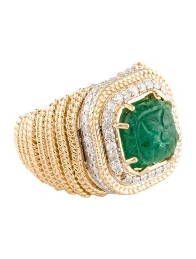 Pre-owned Ring 14k Emerald & Diamond Cocktail  In Multi