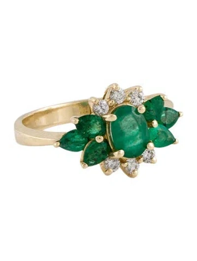 Pre-owned Ring 14k Emerald & Diamond Cocktail  In Multi