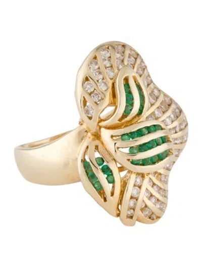 Pre-owned Ring 14k Emerald & Diamond Cocktail  In Multi