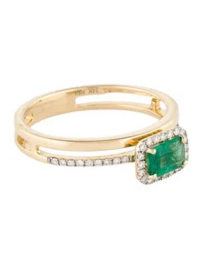 Pre-owned Ring 14k Emerald & Diamond Cocktail  In Multi