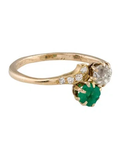 Pre-owned Ring 14k Emerald And Diamond Cocktail  In Multi