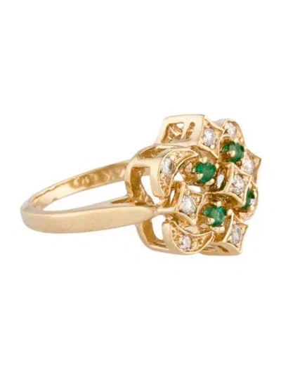 Pre-owned Ring 14k Emerald & Diamond Cocktail  In Multi
