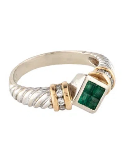 Pre-owned Ring 14k Emerald & Diamond Cocktail  In Multi