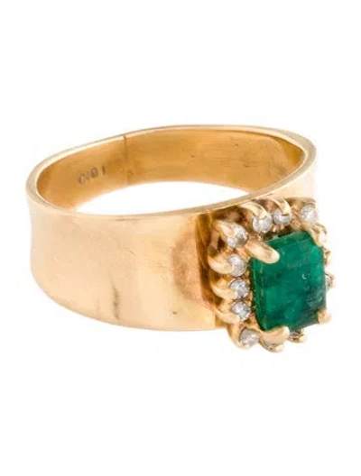 Pre-owned Ring 14k Emerald & Diamond Cocktail  In Multi