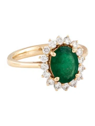 Pre-owned Ring 14k Emerald & Diamond Cocktail  In Multi
