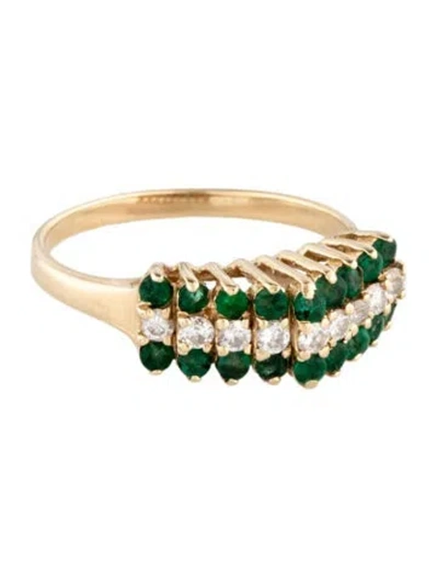 Pre-owned Ring 14k Emerald & Diamond Cocktail  In Multicolor