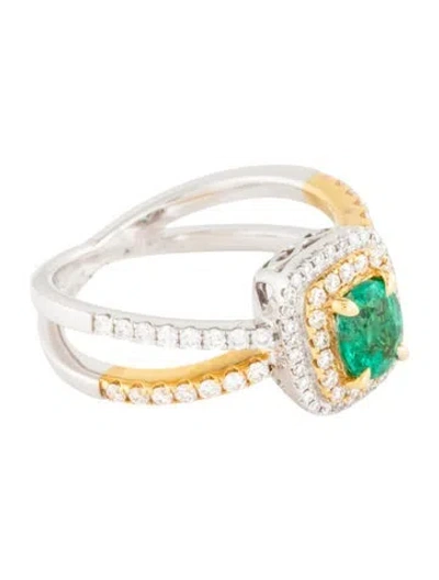 Pre-owned Ring 14k Emerald & Diamond Cocktail  In Multicolor