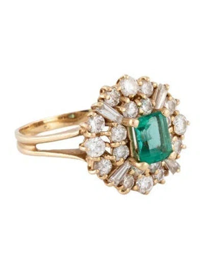 Pre-owned Ring 14k Emerald & Diamond Cocktail  In Multicolor