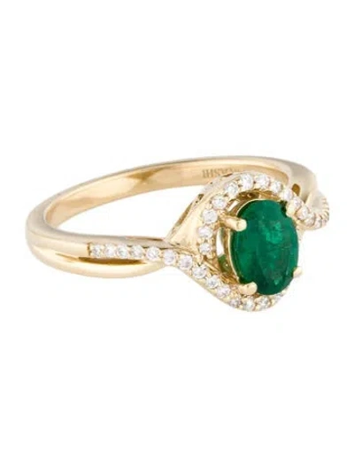 Pre-owned Ring 14k Emerald & Diamond Cocktail  In Multicolor