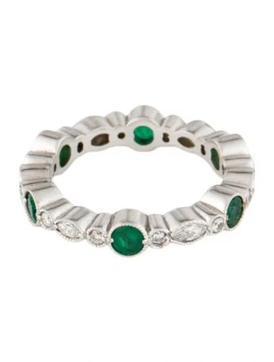 Pre-owned Ring 14k Emerald & Diamond Eternity Band  In Multi