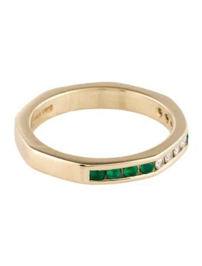 Pre-owned Ring 14k Emerald & Diamond Hexagonal Band In Multi