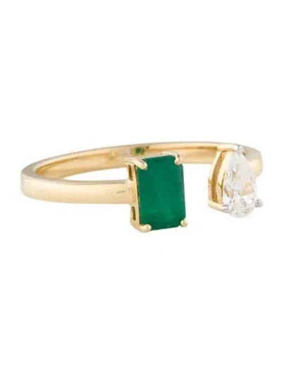 Pre-owned Ring 14k Emerald & Diamond Open Cocktail  In Multi