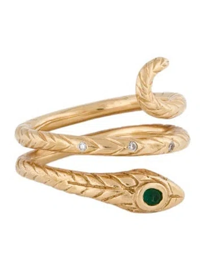 Pre-owned Ring 14k Emerald & Diamond Snake  In Multi