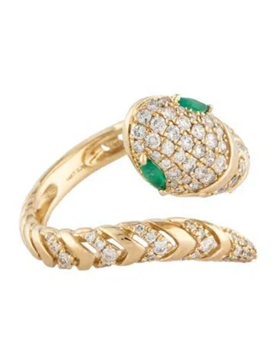 Pre-owned Ring 14k Emerald & Diamond Snake  In Multicolor
