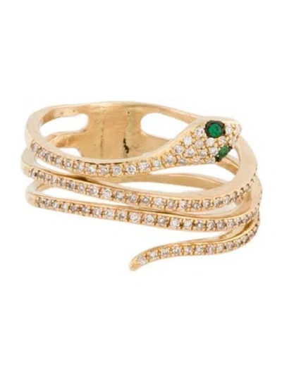 Pre-owned Ring 14k Emerald & Diamond Snake Wrap  In Multi