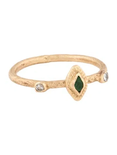Pre-owned Ring 14k Emerald & Diamond Textured Cocktail  In Multicolor