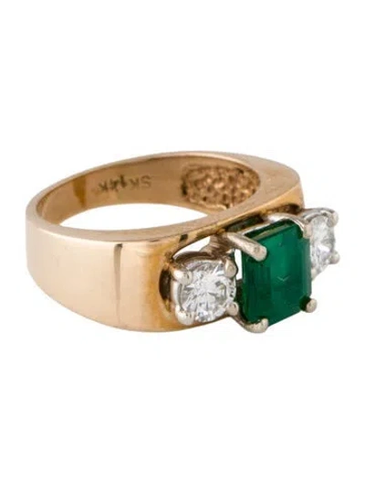 Pre-owned Ring 14k Emerald & Diamond Three Stone  In Multi